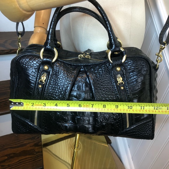 BRAHMIN Black Croc Leather Shoulder Bag With Adjustable Crossbody Strap - Picture 10 of 17
